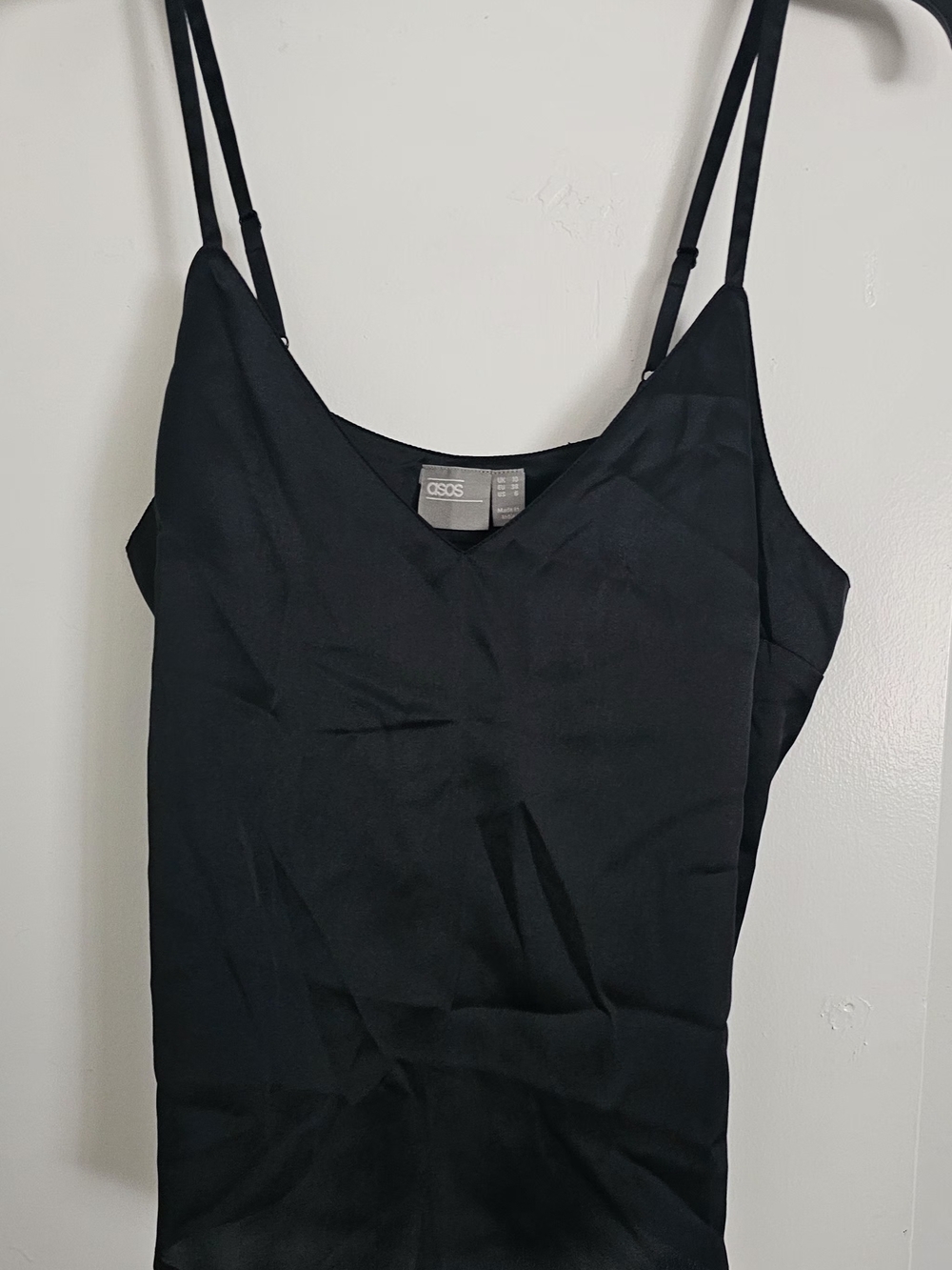 ASOS Black Satin V-Neck Cami with Double Spaghetti Straps